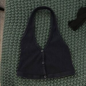 Navy Blue Ribbed Crop Top